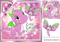 Cute little pink Dragon with toon dragonfly 8x8