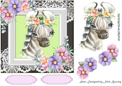 Cute zebra in watercolour with flowers/lace 7x7