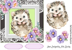 Cute hedgehog in watercolour with flowers/lace 7x7