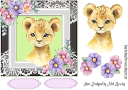 Cute tiger in watercolour with flowers/lace 7x7