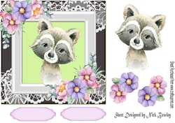 Cute badger in watercolour with flowers/lace 7x7