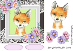 Cute fox in watercolour with flowers/lace 7x7