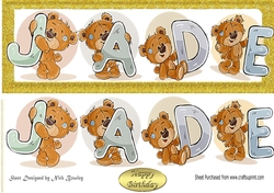 Teddy bears named JADE Gold Glitter DL Card