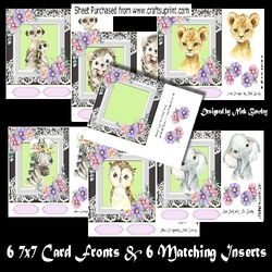 6 Lovely 7x7 Card Fronts of Cute Animals/Inserts Bumper Kit