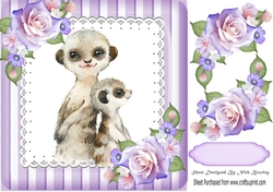 cute pair of meerkats with corner roses in striped purple 8x8 frame