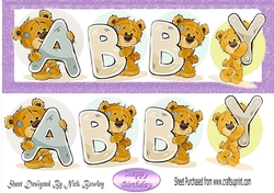 Teddy bears named ABBY Purple Glitter DL Long Card