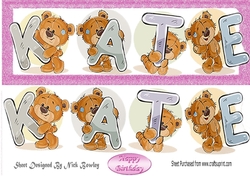 Teddy bears named Kate pink Glitter DL Card