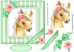 cute horse with pink roses/bow 7x7 striped green fame
