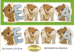 Teddy bears named EMMA green Glitter DL Card