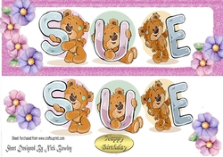 Teddy bears named SUE pink Glitter DL Card