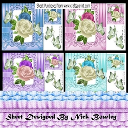4 pretty coloured roses with butterflies cards 8x8 mini kit