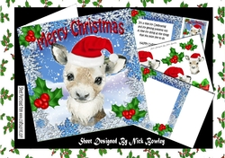 Lovely water colour of a reindeer in santa red hat with holly 8x8 Mini kit