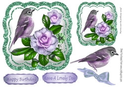 Pretty lilac flower toppers with birds and bow 7x7