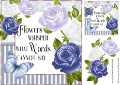 Pretty blue roses in striped frame with script 8x8