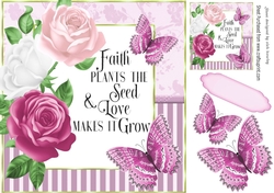 Love Grows pretty pink roses and butterflies striped frame 8x8