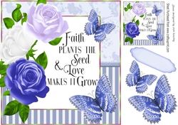 Love Grows pretty blue roses and butterflies striped frame 8x8