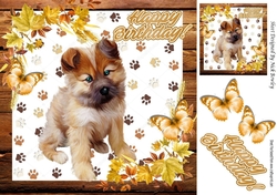 Cute puppy in frame with autumn leaves 8x8