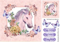 Pretty painted pink/lilac unicorn with flowers 8x8