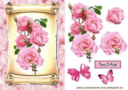 Pink Roses on a Scroll