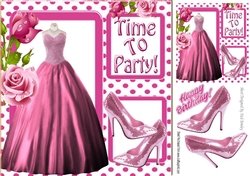 Time to party pretty pink dress & sparkle shoes with roses 8x8