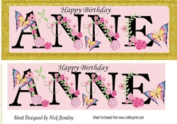 Black with flowers named ANNE gold Glitter DL Card