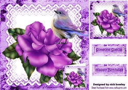 Pretty lilac rose (small card effect) with bird 8x8