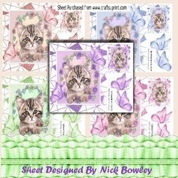 Five Little kittens with flowers & butterflies in abstract 8x8 frames mini kit