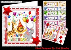  6 Party Animals having fun on a Birthday card fronts  8x8 mini kit
