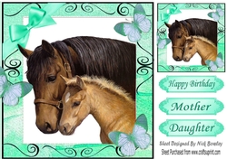 Moment with mum and baby foal with butterflies 8x8 (turq)