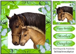 Moment with mum and baby foal with butterflies 8x8 (green)