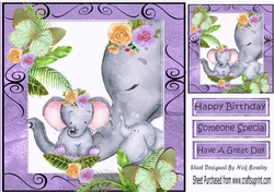 Lovely moment with mum and baby elephants in water colour (purple 8x8