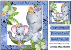 Lovely moment with mum and baby elephants in water colour (blue) 8x8