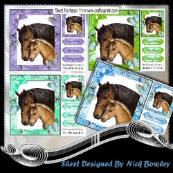 4 Lovely Moments with mum and baby foals card fronts Mini Kit