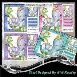 4 Lovely Moments with mum and baby elephants with butterflies card fronts Mini Kit