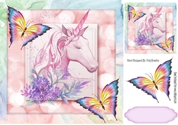 Pink rainbow unicorn with butterflies 8x8