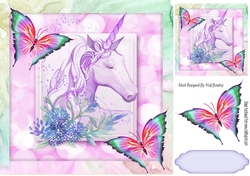 lilac rainbow unicorn with butterflies 8x8