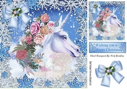 Beauiful white unicorn with roses in the snow 8x8