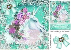 beautiful white unicorn with roses fantasy snow turq 8x8