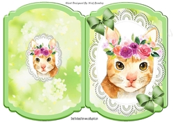 Pretty water colour cat with flowers on lace bracket card