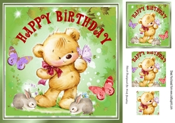 Cute little teddy with bunnies and butterflies 8x8
