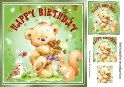 Cute little teddy with strawberries and squirrel pyramids 8x8