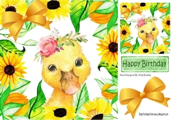 Little yellow duck in frame of yellow sunflowers 8x8