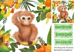 Lovely Tropical Fruit Frame with a monkey 8x8