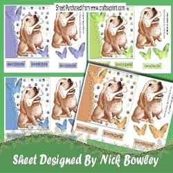 Cute painted dogs in coloured card fronts and butterflies 7x7 mini kit