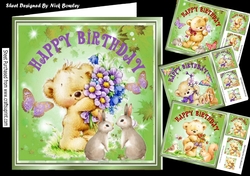 Cute little teddies with flowers, bunnies and butterflies 8x8 Card fronts mini kit