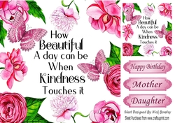 Pretty pink roses, butterflies and script 8x8 card front