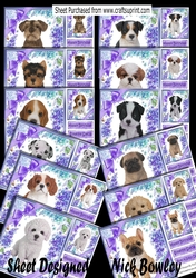12 Gorgeous little puppies with purple bows and flowers card fronts 8x8 bumper kit