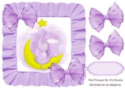sweet little elephant sitting on a moon in purple frill 8x8 frame