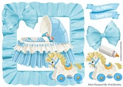 Basinette with baby boy in blue frill frame with bows 8x8