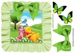 Snoozy bear and friends in frill frame 8x8 with green bow